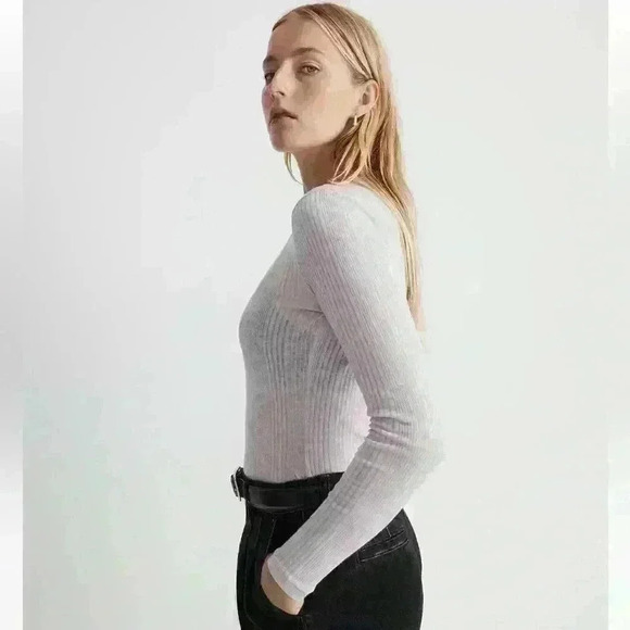 Madewell Variegated Ribbed Crewneck Long-Sleeve Tee Dusty Lavendar Size XXS - Picture 2 of 8